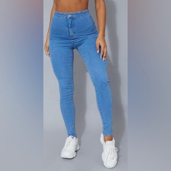 PrettyLittleThing Denim - PrettyLittleThing Women's Light Wash Disco Skinny Jeans, Size 10